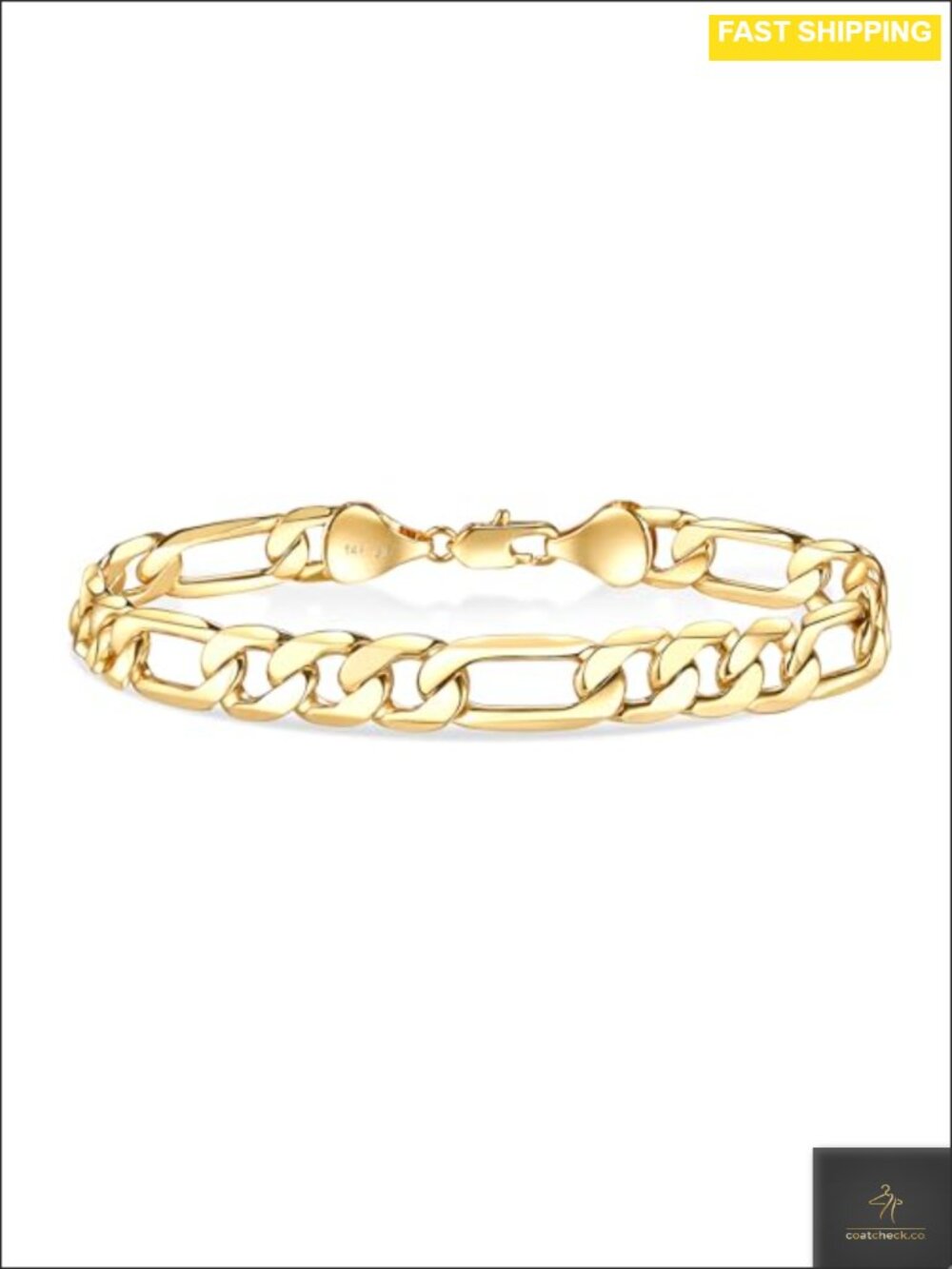 14K Gold Diamond-Cut Figaro Link Chain Bracelet for Men & Women